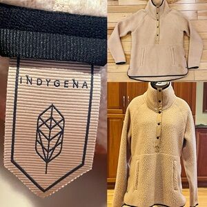 Indygena Women's Beige Sherpa Snap-Placket Pullover